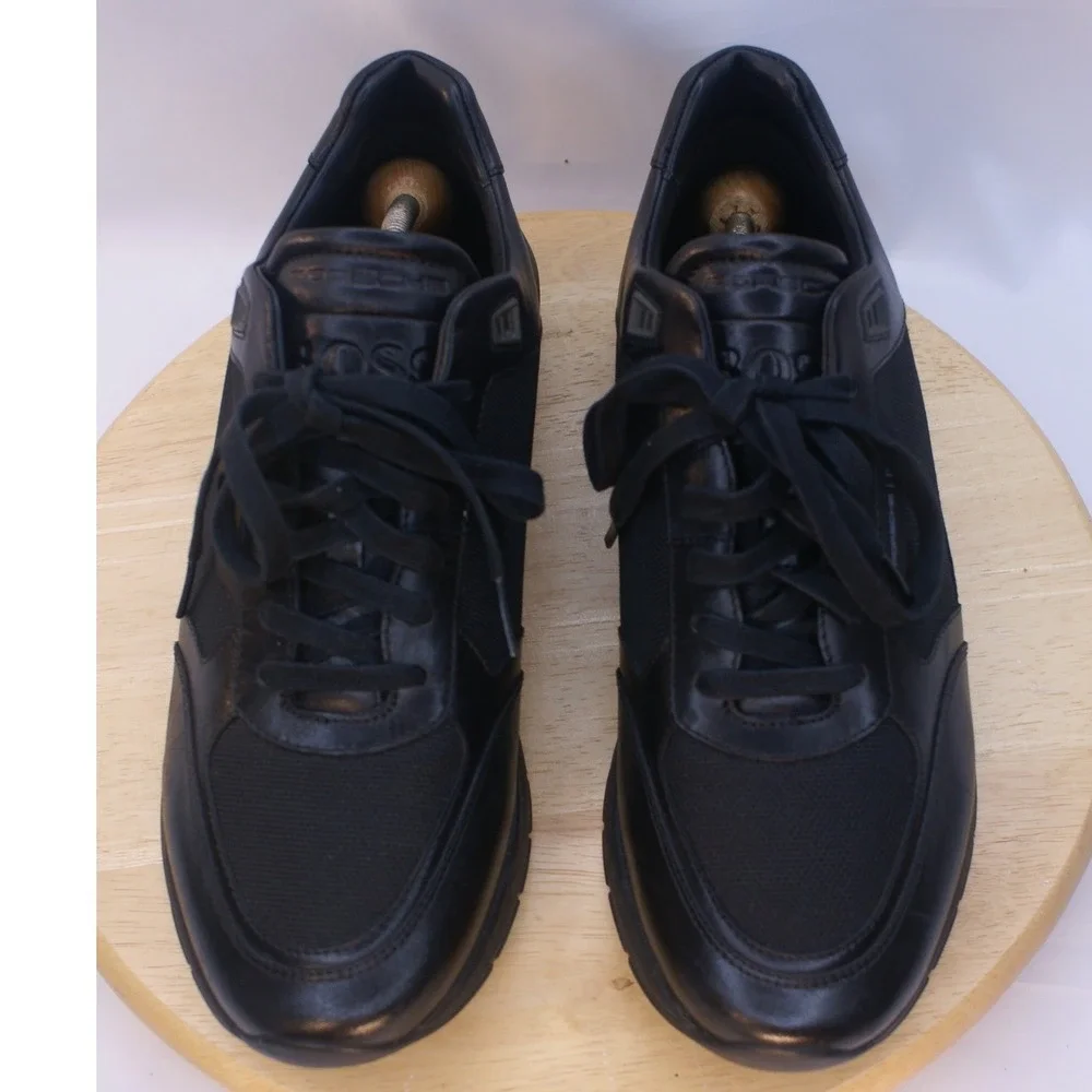 Hugo Boss x Porsche Mens 10.5 Black Leather Textile Low Top Trainers Designer